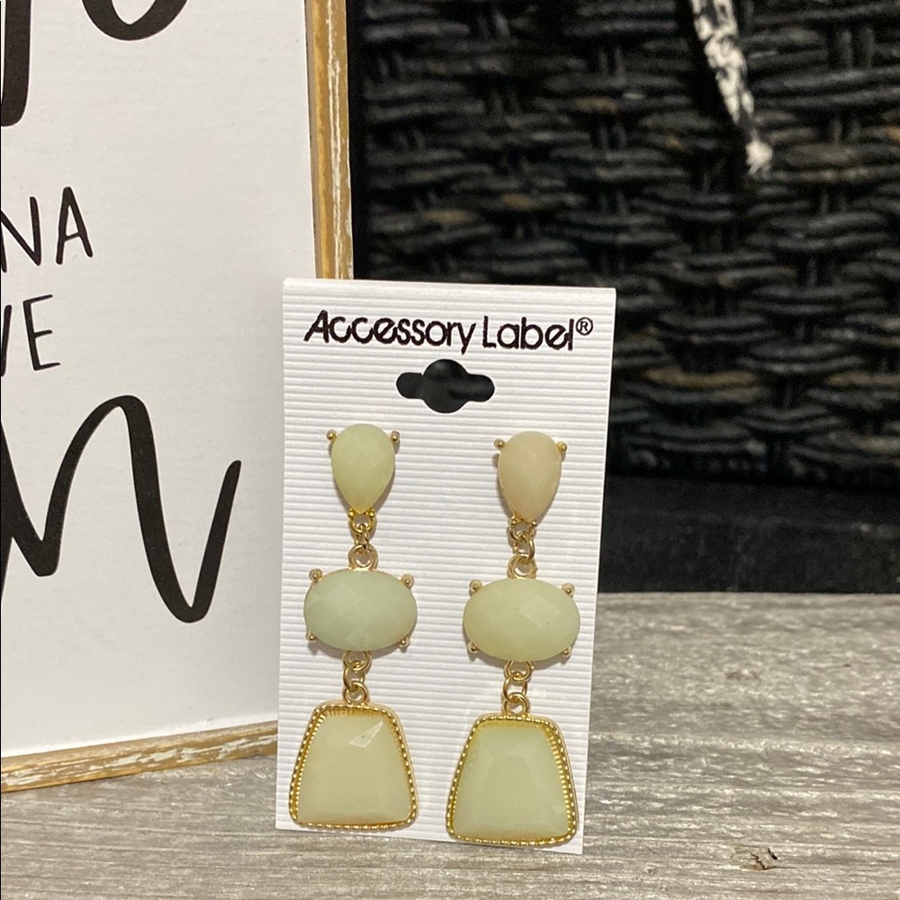 Gold Tone and Light Green NWOT 3 Tier Pierced Earrings!